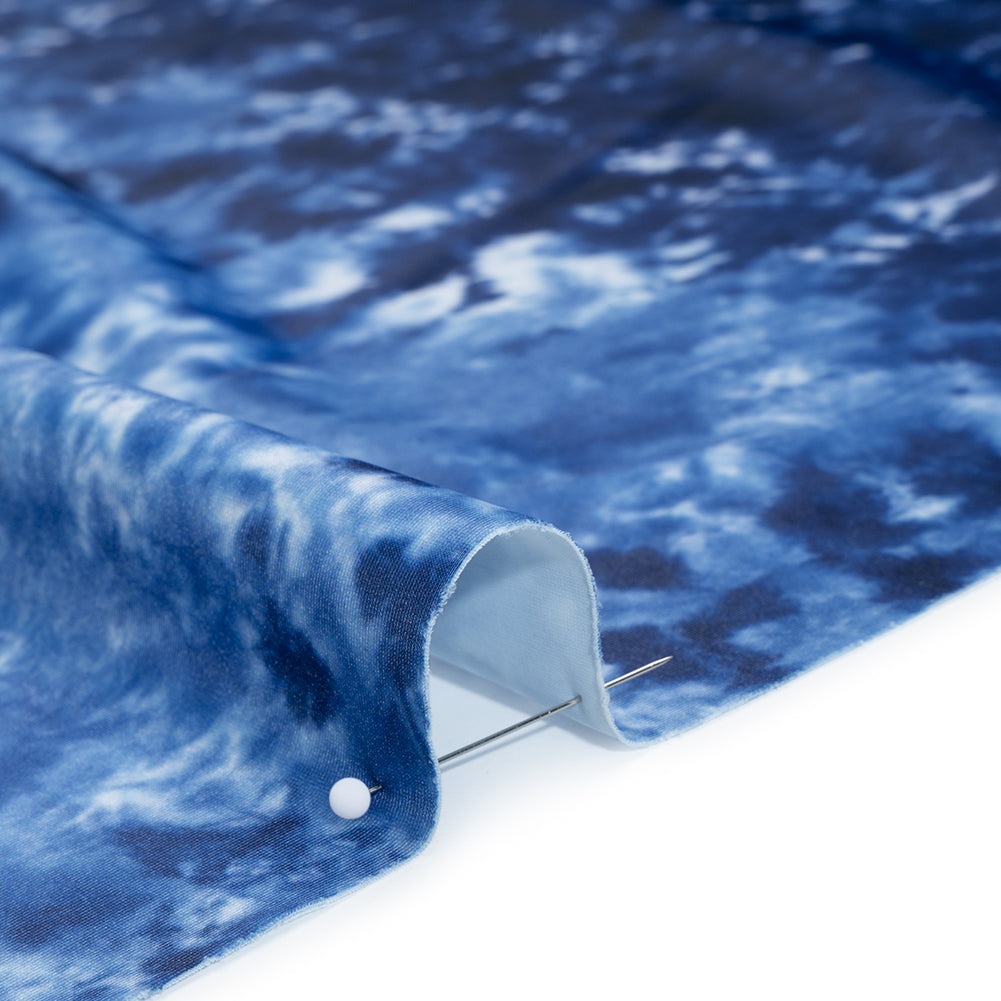 Stretch Econyl Nylon Jersey Print - Deep Sea Blue Tie Dye - Designer Deadstock - Detail
