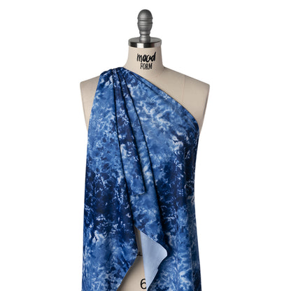 Stretch Econyl Nylon Jersey Print - Deep Sea Blue Tie Dye - Designer Deadstock