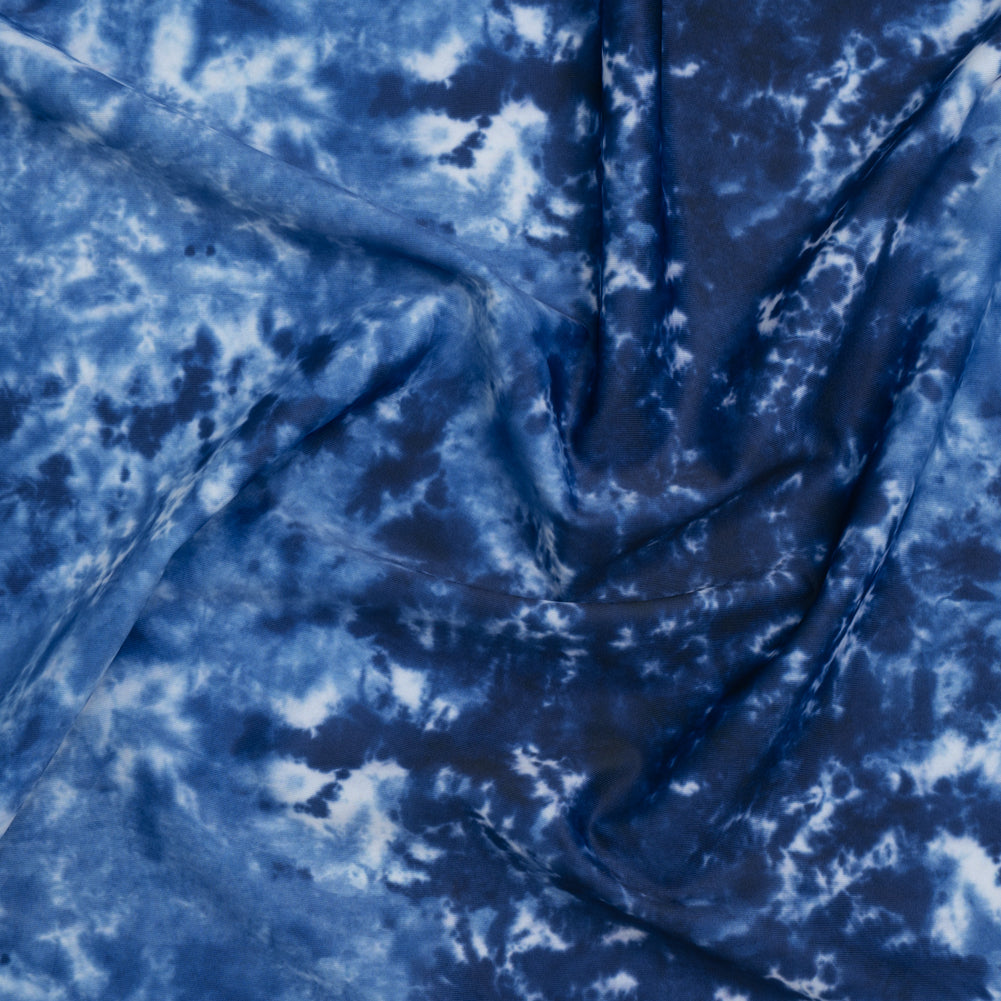 Stretch Econyl Nylon Jersey Print - Deep Sea Blue Tie Dye - Designer Deadstock