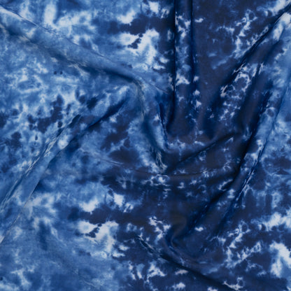 Stretch Econyl Nylon Jersey Print - Deep Sea Blue Tie Dye - Designer Deadstock