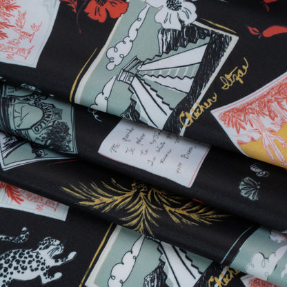 Stretch Econyl Nylon Jersey Print - Love Red, Jade Green and Black Postcard Illustration - Designer Deadstock