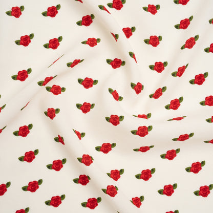 Sustainable Viscose Crepe Print - Ruby Red and Cream Rose Floral - Designer Deadstock