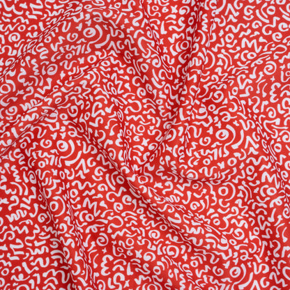 Stretch Econyl Nylon Jersey Print - Vivid Red and White Doodle Illustration - Designer Deadstock