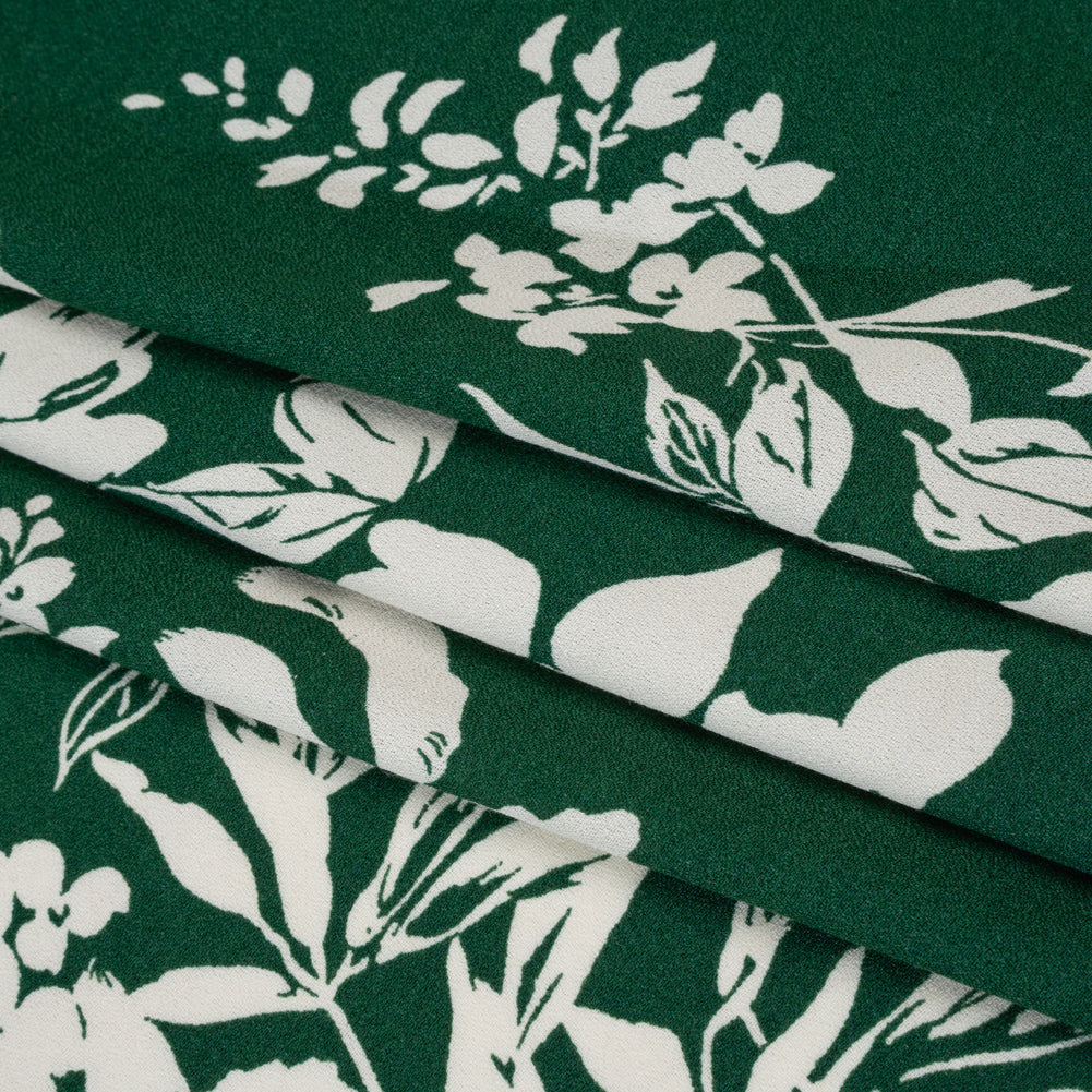 Sustainable Viscose Crepe Print - Dark Emerald Green Tropical Floral - Designer Deadstock - Folded