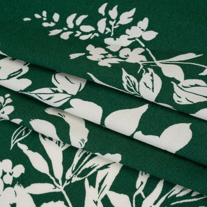 Sustainable Viscose Crepe Print - Dark Emerald Green Tropical Floral - Designer Deadstock