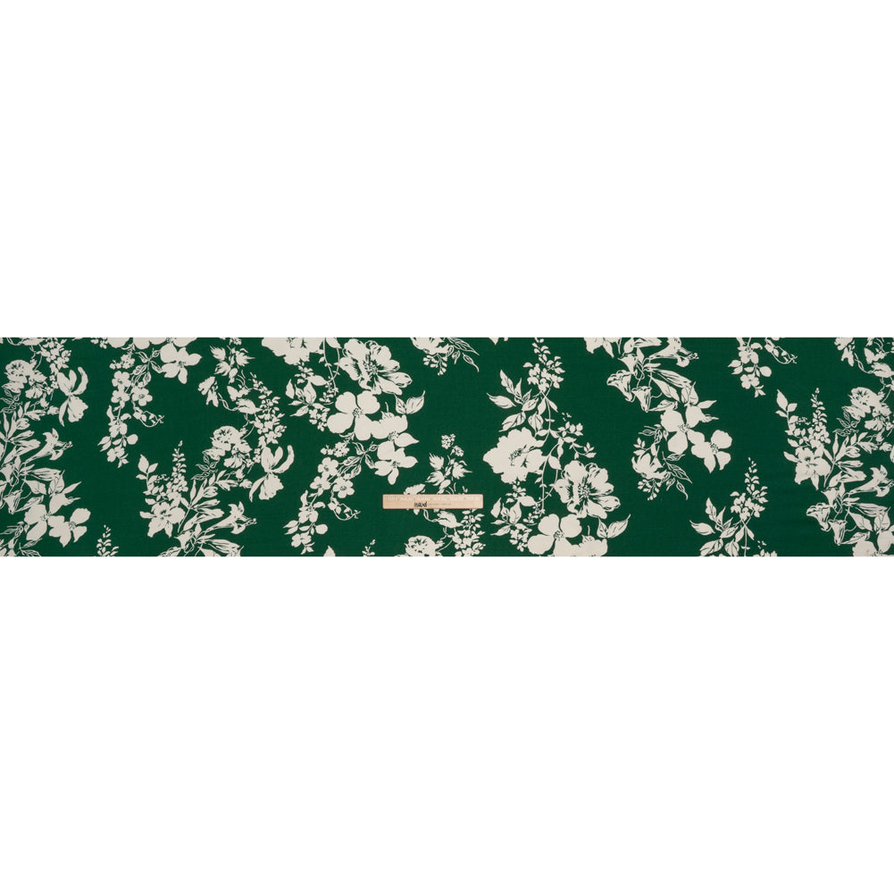 Sustainable Viscose Crepe Print - Dark Emerald Green Tropical Floral - Designer Deadstock - Full