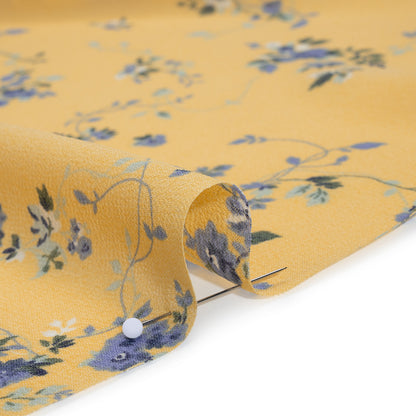 Viscose Georgette Print - Lilac Blue and Sunshine Yellow Floral - Designer Deadstock