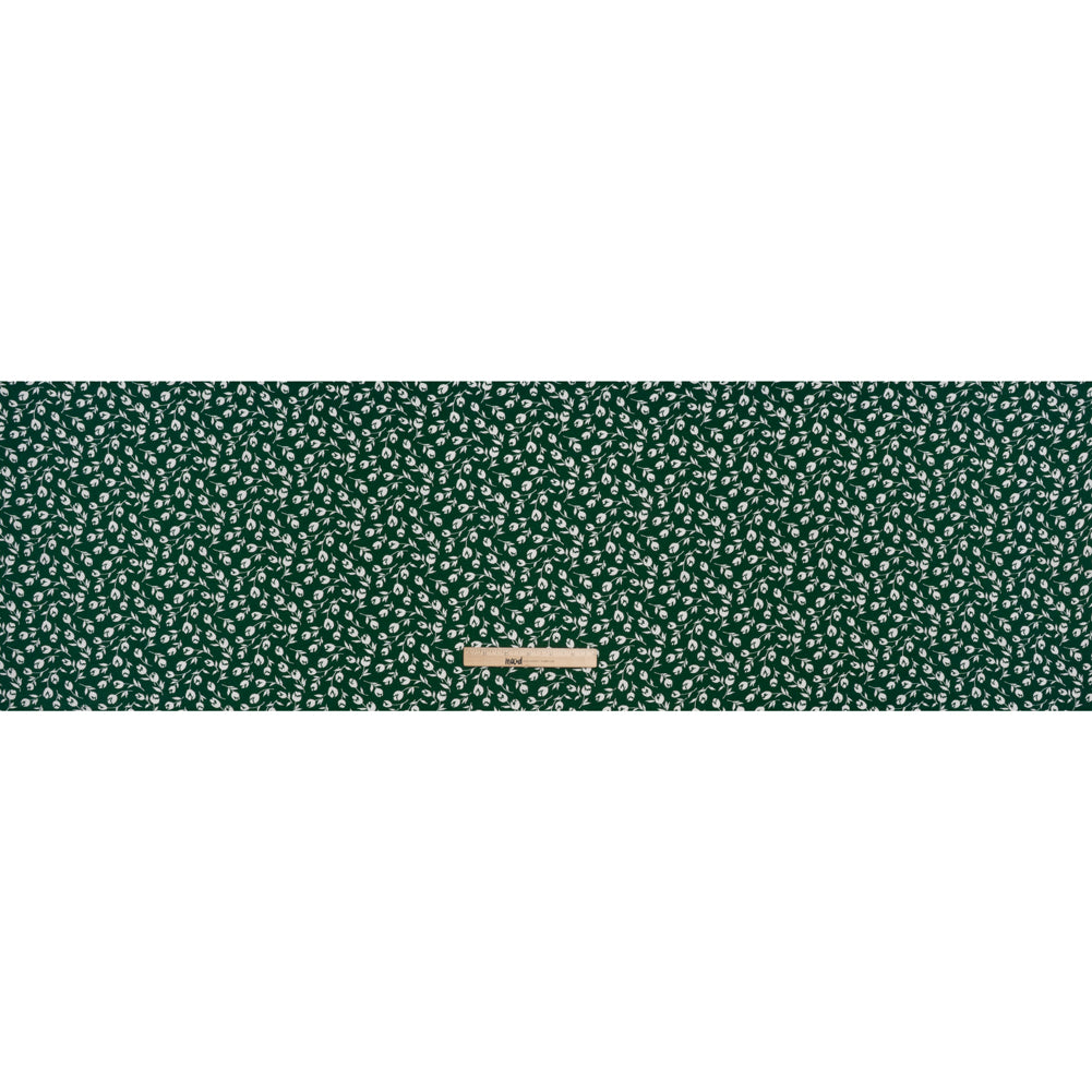 Sustainable Viscose Crepe Print - Forest Green and White Wispy Floral - Designer Deadstock - Full