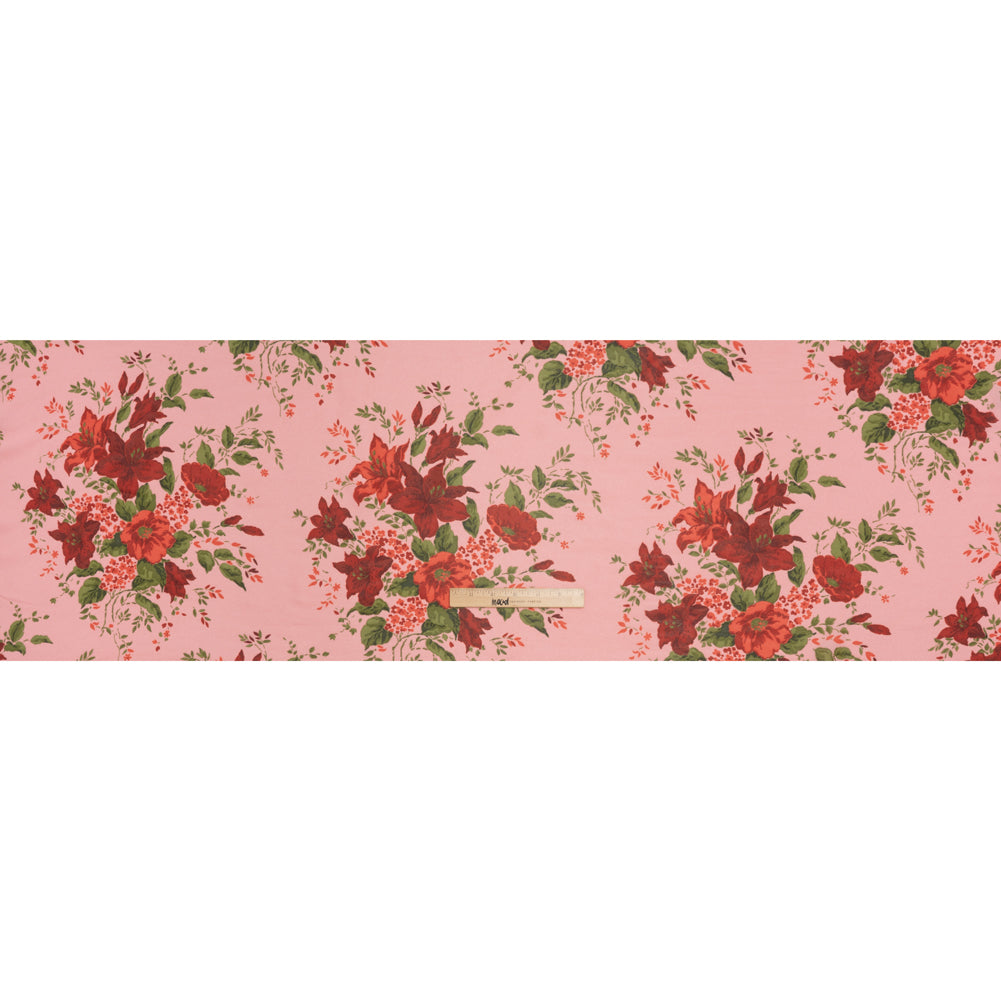 Viscose Georgette Print - Hot Pink, Deep Cherry Red and Moss Green Floral - Designer Deadstock - Full
