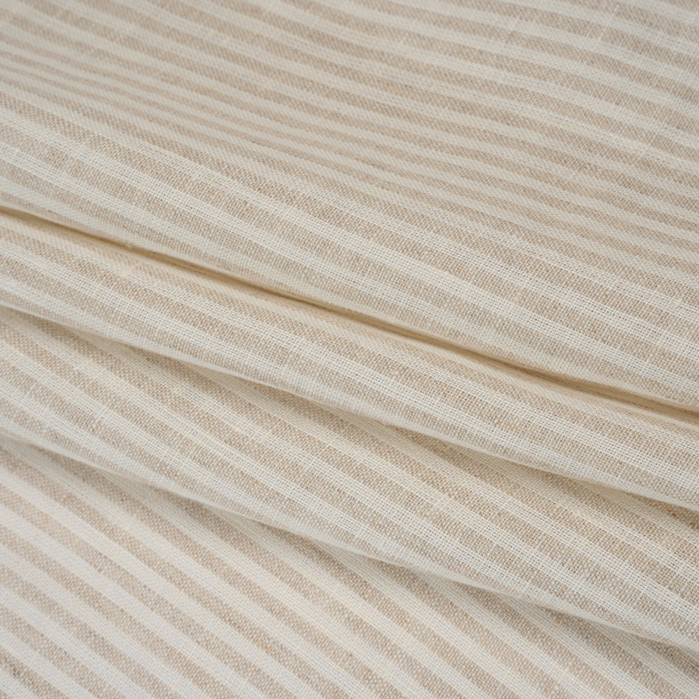 Lightweight Linen Woven - Natural and Beige Candy Stripes - Famous Australian Designer Deadstock - Folded