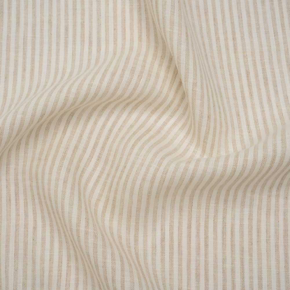 Lightweight Linen Woven - Natural and Beige Candy Stripes - Famous Australian Designer Deadstock