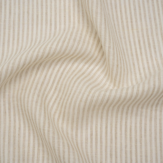 Lightweight Linen Woven - Natural and Beige Candy Stripes - Famous Australian Designer Deadstock