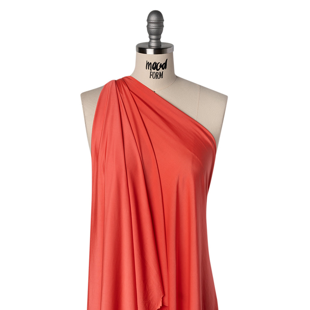 Stretch Polyester Jersey - Coral - Famous Australian Designer Deadstock - Drape
