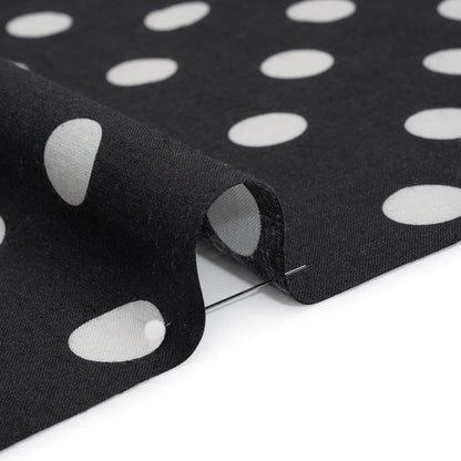 Linen and Cotton Woven Print - Black and Ivory Polka Dots - Famous Australian Designer Deadstock