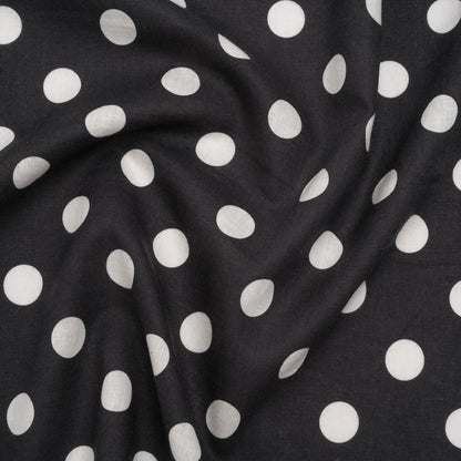 Linen and Cotton Woven Print - Black and Ivory Polka Dots - Famous Australian Designer Deadstock