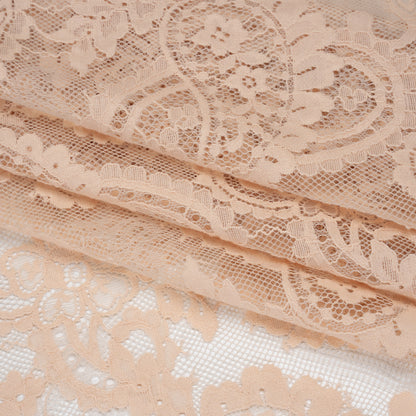 Cotton Blend Re-Embroidered Lace with Scalloped Edges - Dusty Peach Paisley - Famous Australian Famous Australian Designer Deadstock