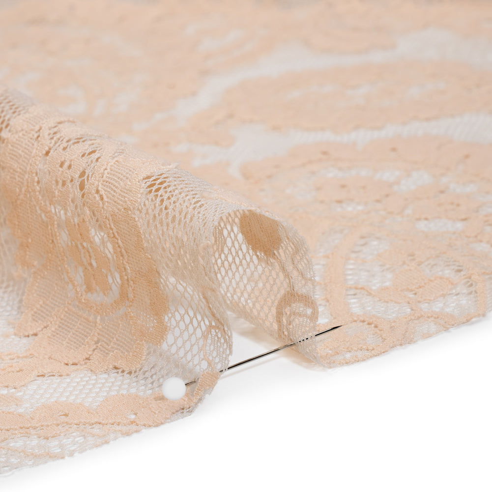 Cotton Blend Re-Embroidered Lace with Scalloped Edges - Dusty Peach Paisley - Famous Australian Famous Australian Designer Deadstock - Detail