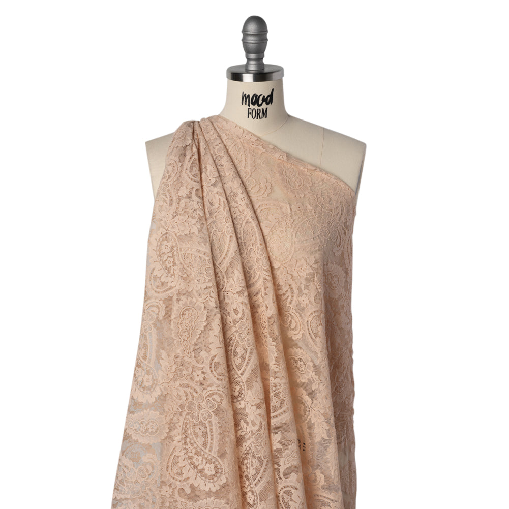 Cotton Blend Re-Embroidered Lace with Scalloped Edges - Dusty Peach Paisley - Famous Australian Famous Australian Designer Deadstock - Drape