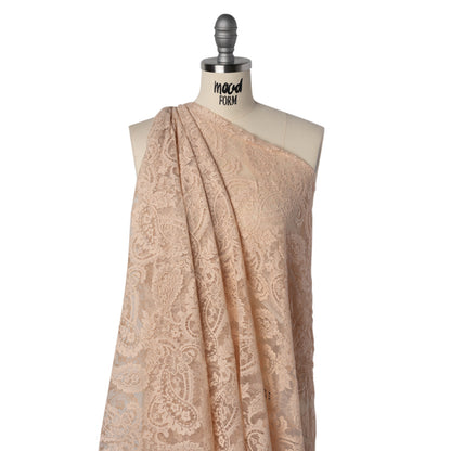 Cotton Blend Re-Embroidered Lace with Scalloped Edges - Dusty Peach Paisley - Famous Australian Famous Australian Designer Deadstock