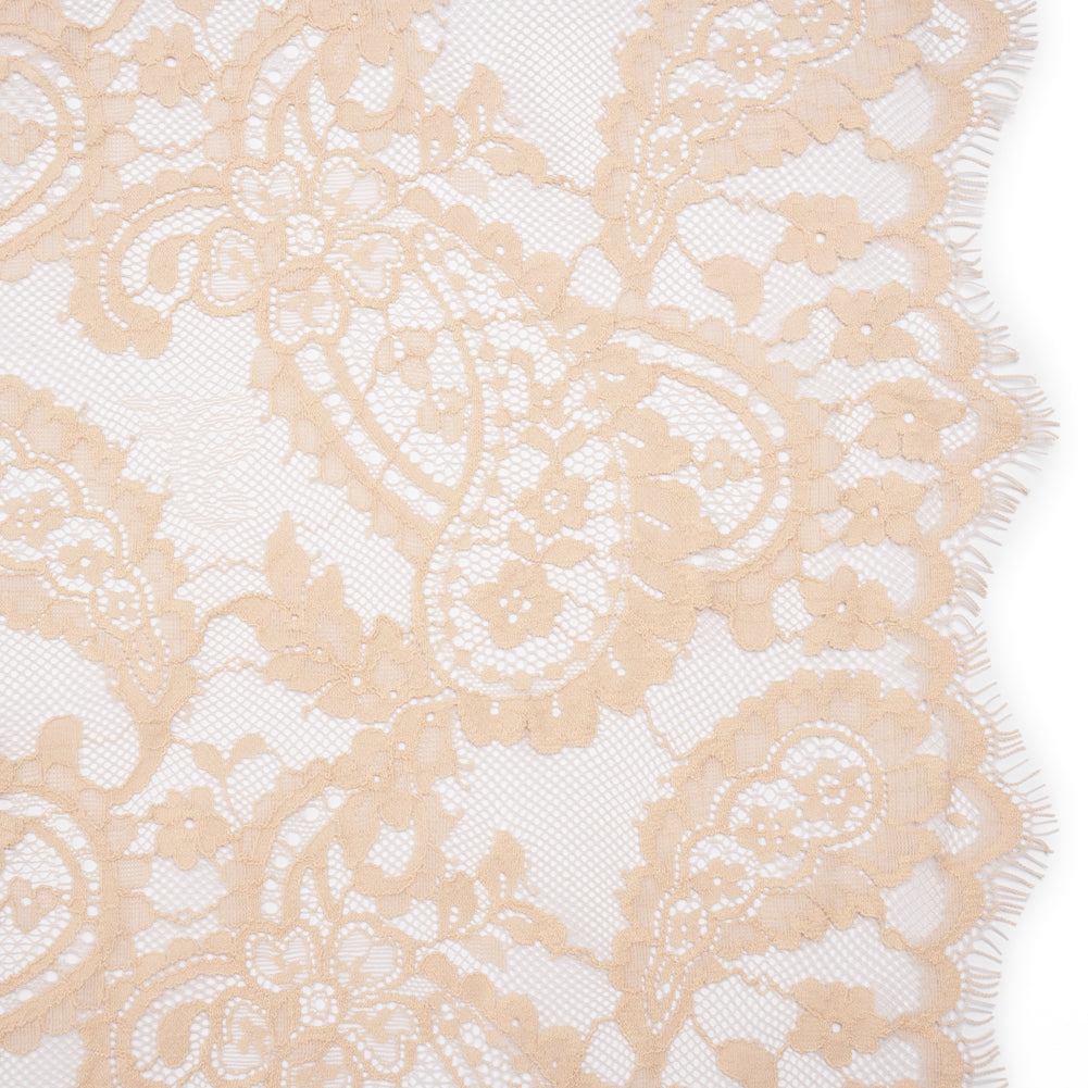 Cotton Blend Re-Embroidered Lace with Scalloped Edges - Dusty Peach Paisley - Famous Australian Famous Australian Designer Deadstock