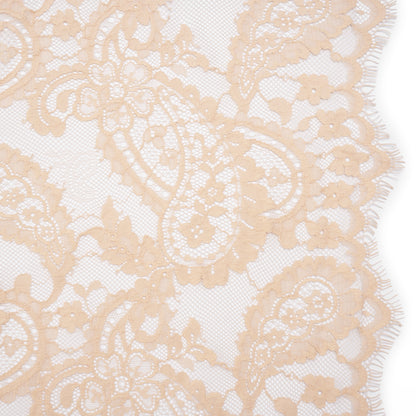 Cotton Blend Re-Embroidered Lace with Scalloped Edges - Dusty Peach Paisley - Famous Australian Famous Australian Designer Deadstock
