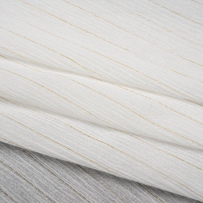 Crinkled Cotton Gauzy Woven with Metallic Pinstripes - White and Gold - Famous Australian Famous Australian Designer Deadstock