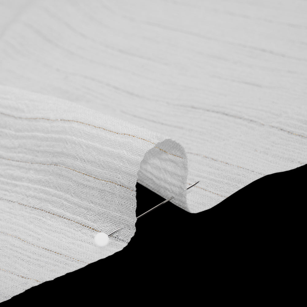 Crinkled Cotton Gauzy Woven with Metallic Pinstripes - White and Gold - Famous Australian Famous Australian Designer Deadstock - Detail