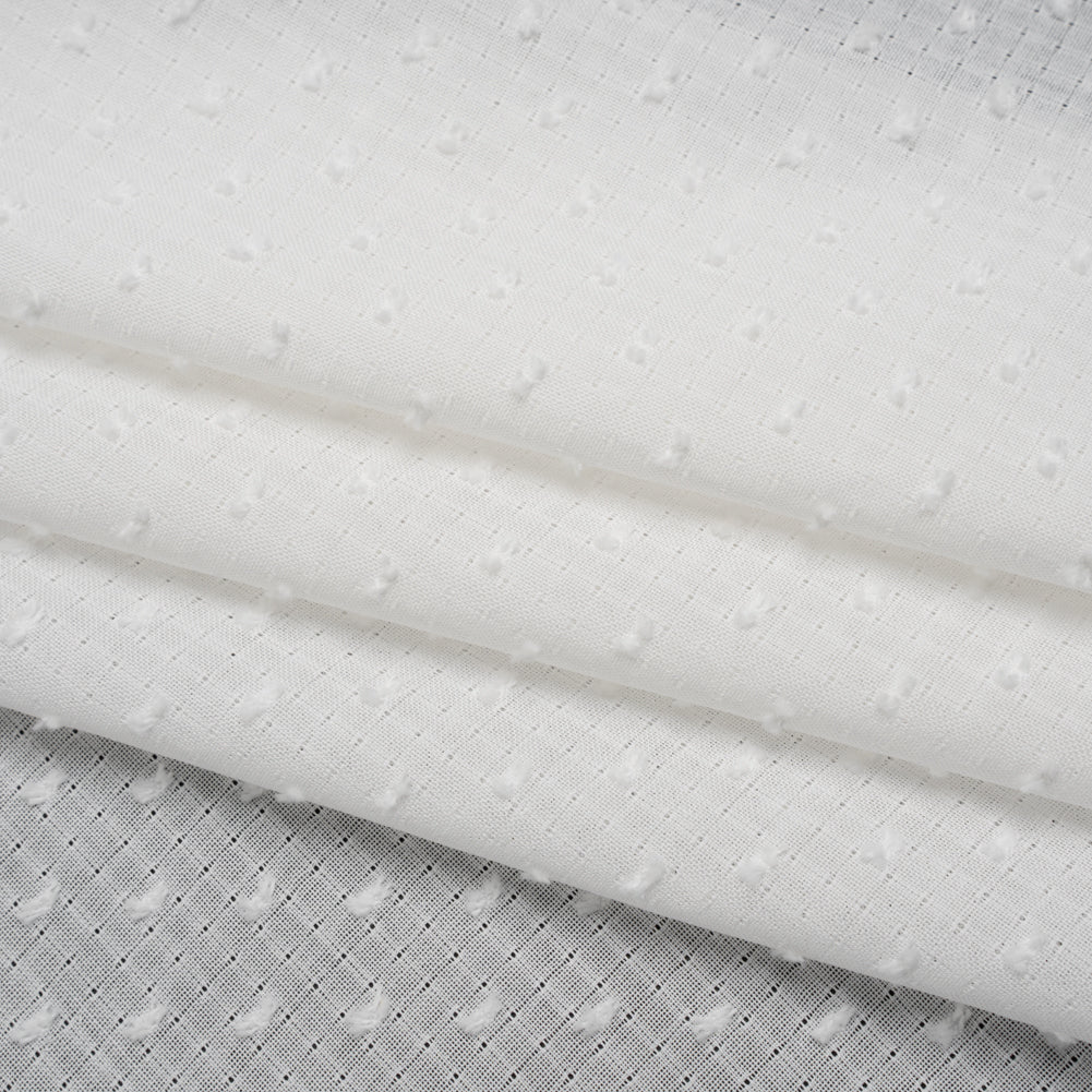 Swiss Dot Gridded Cotton Voile - White - Famous Australian Designer Deadstock - Folded