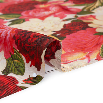 Silk Twill Print - Pink, Red and Ivory Roses - Famous Australian Designer Deadstock