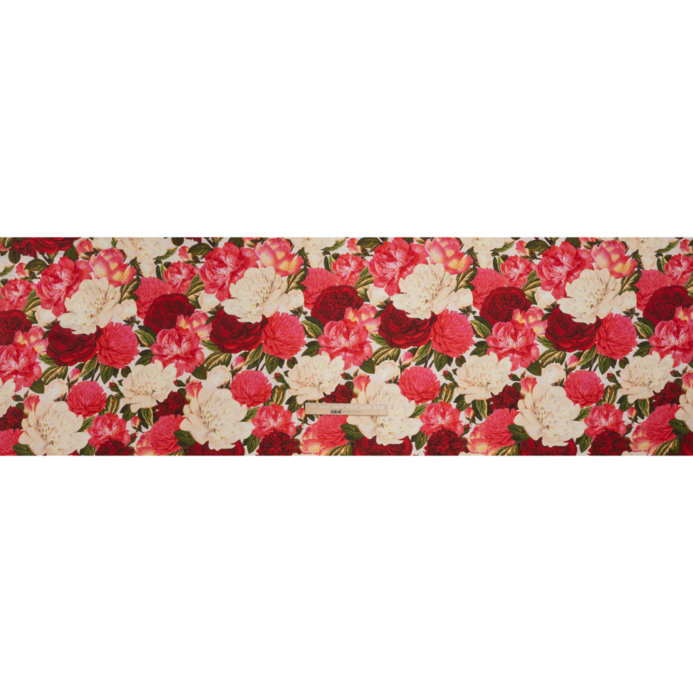 Silk Twill Print - Pink, Red and Ivory Roses - Famous Australian Designer Deadstock - Full