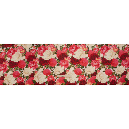 Silk Twill Print - Pink, Red and Ivory Roses - Famous Australian Designer Deadstock