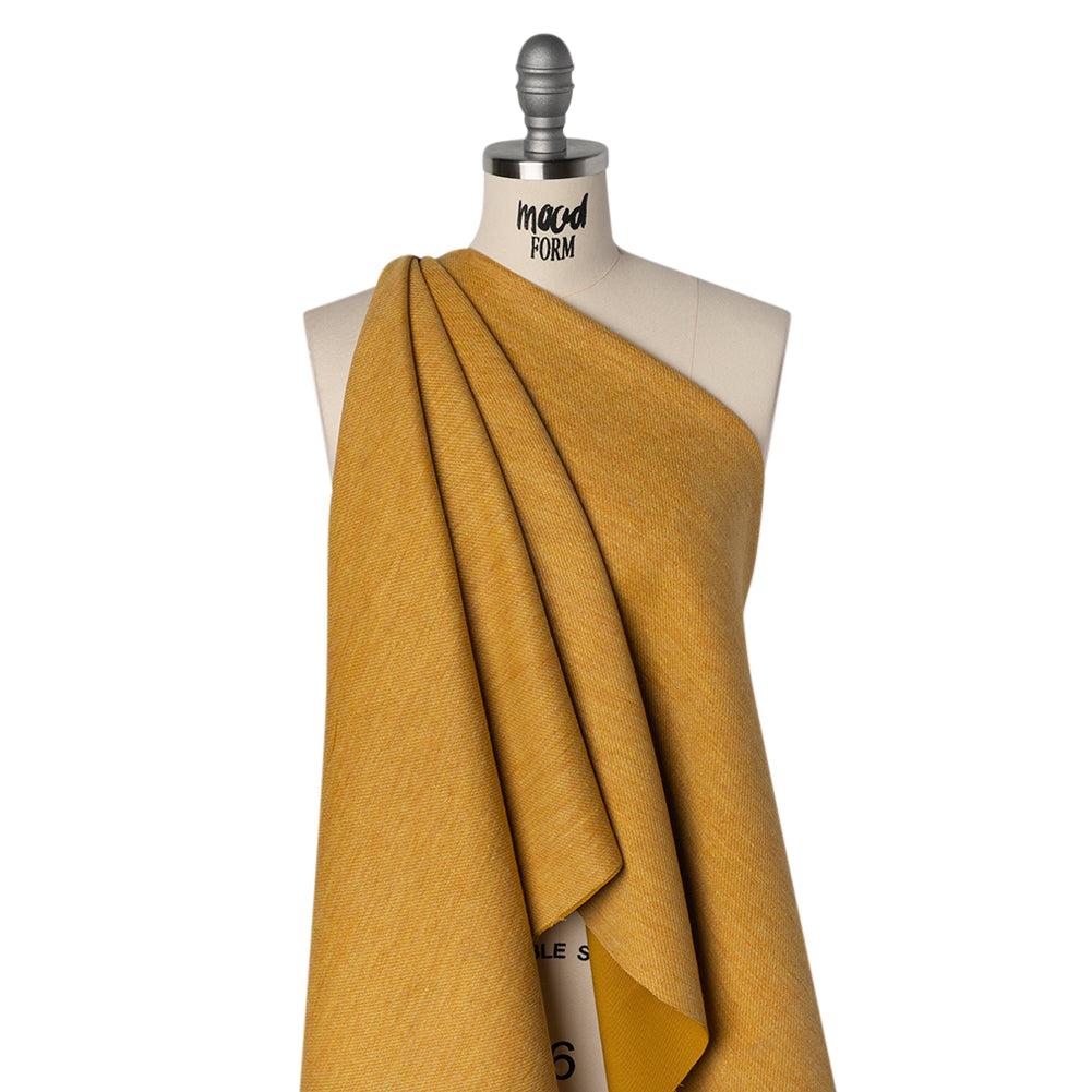 Stretch Blended Virgin Wool and Recycled Polyester Twill Coating - Yellow Ochre Tweed - Famous Australian Designer Deadstock - Drape