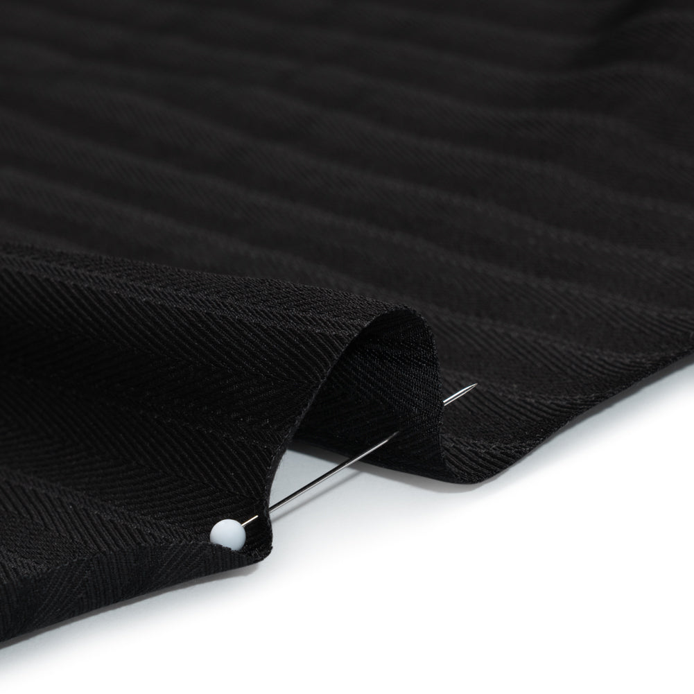 Fluid Rayon Twill - Black Herringbone Stripes - Famous Australian Designer Deadstock - Detail