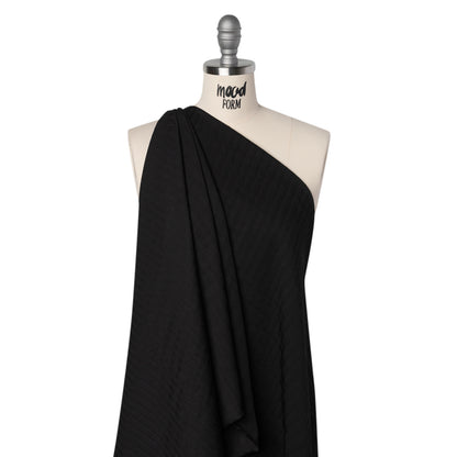 Fluid Rayon Twill - Black Herringbone Stripes - Famous Australian Designer Deadstock