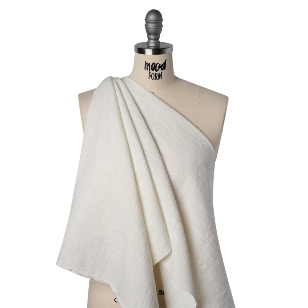 Slubbed Heavy Cotton and Linen Woven - Off White - Famous Australian Designer Deadstock - Drape