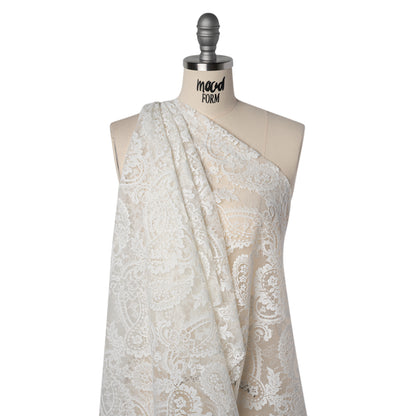 Cotton Blend Re-Embroidered Lace - Cloud Dancer Paisley and Floral - Famous Australian Designer Deadstock