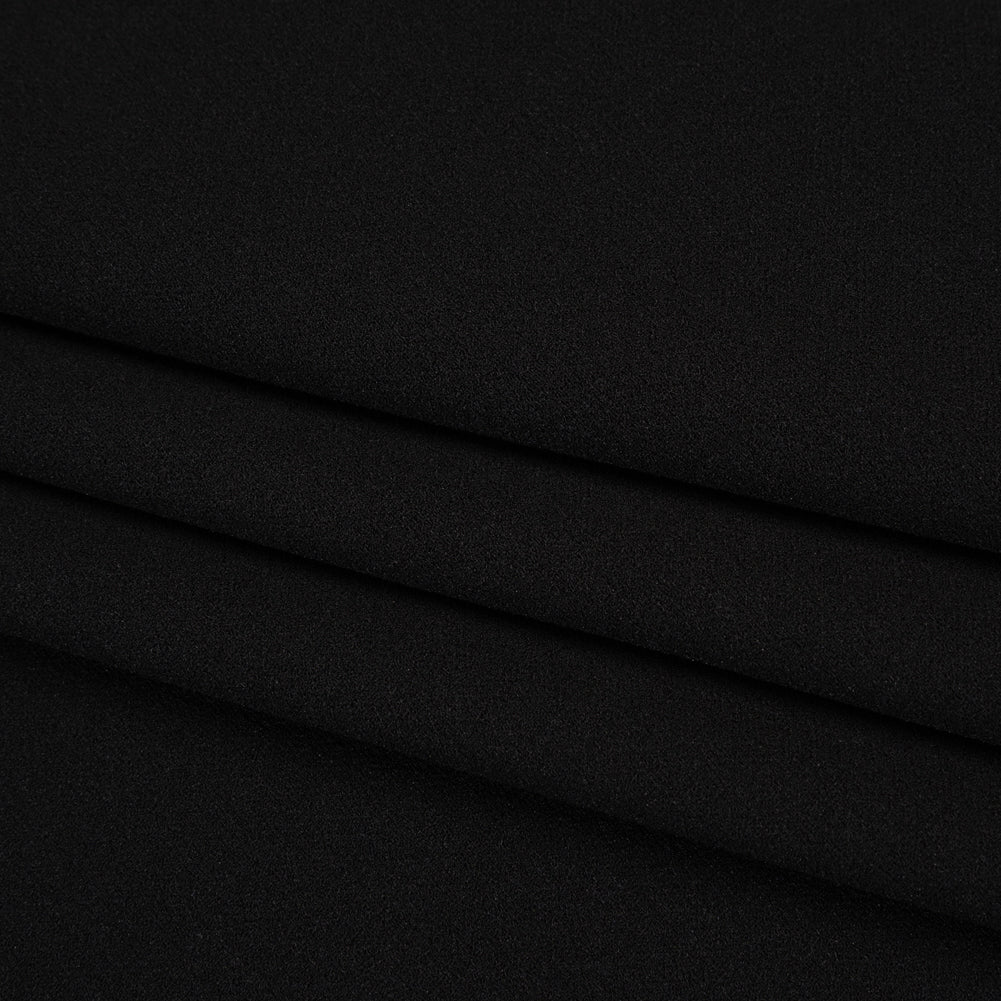 Stretch Polyester Crepe Double Knit - Dark Black - Designer Deadstock Folded
