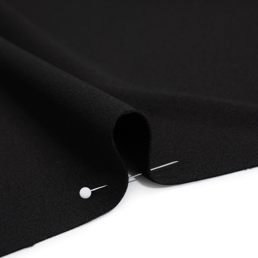 Stretch Polyester Crepe Double Knit - Dark Black - Designer Deadstock Detail