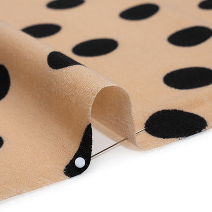 Linen-Look Polyester Woven Print - Black and Beige Polka Dots - Designer Deadstock