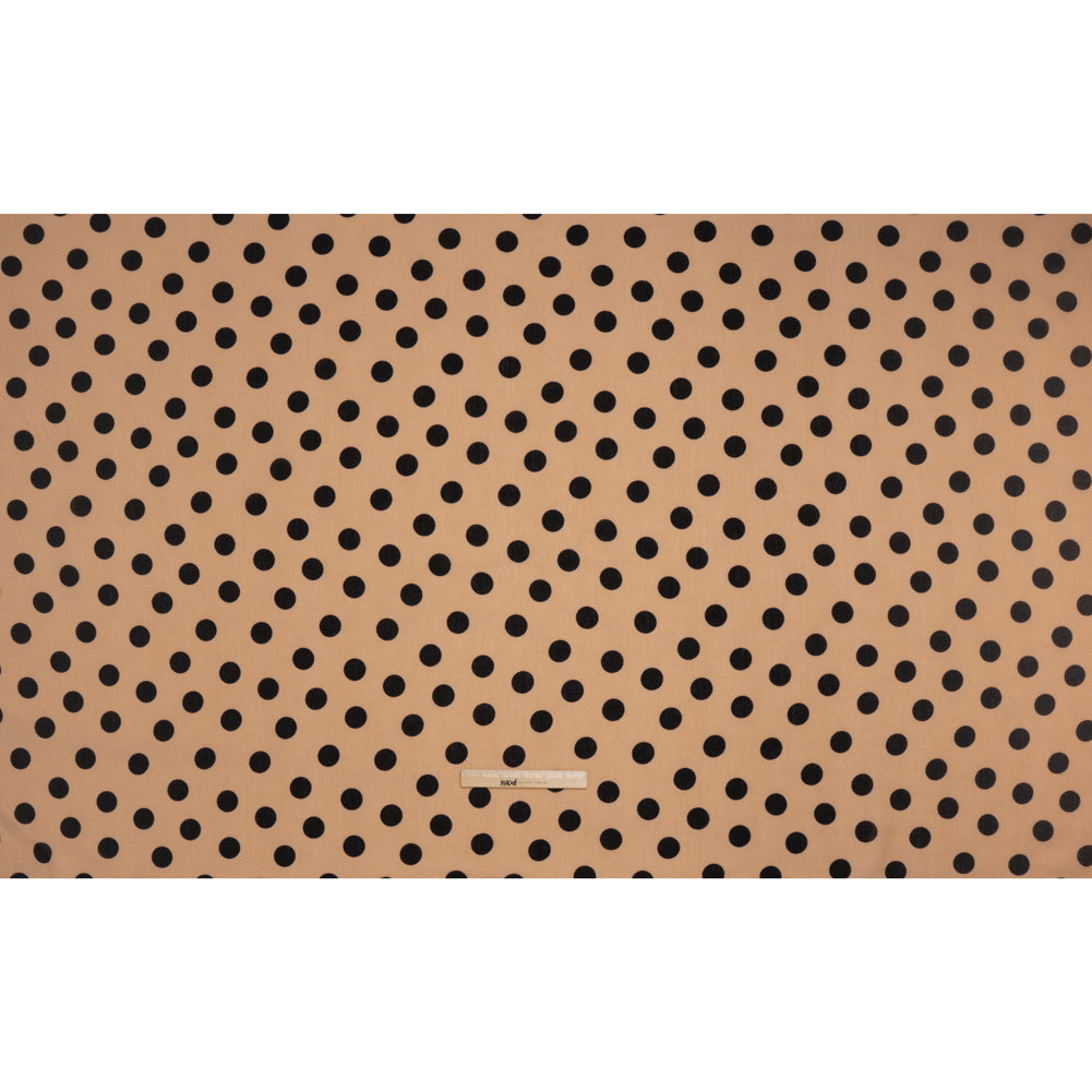 Linen-Look Polyester Woven Print - Black and Beige Polka Dots - Designer Deadstock - Full