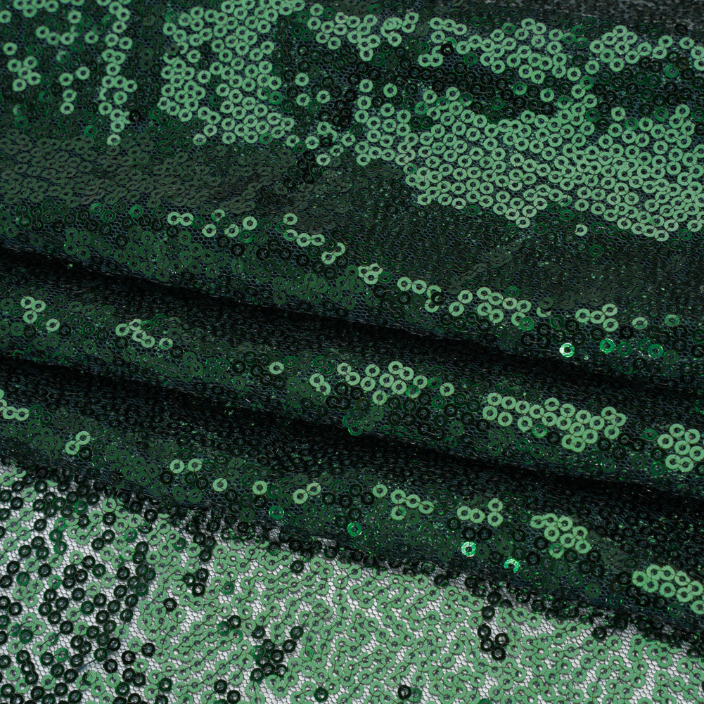 Sequined Polyester Tulle - Emerald Green Abstract Squiggles - Designer Deadstock - Folded