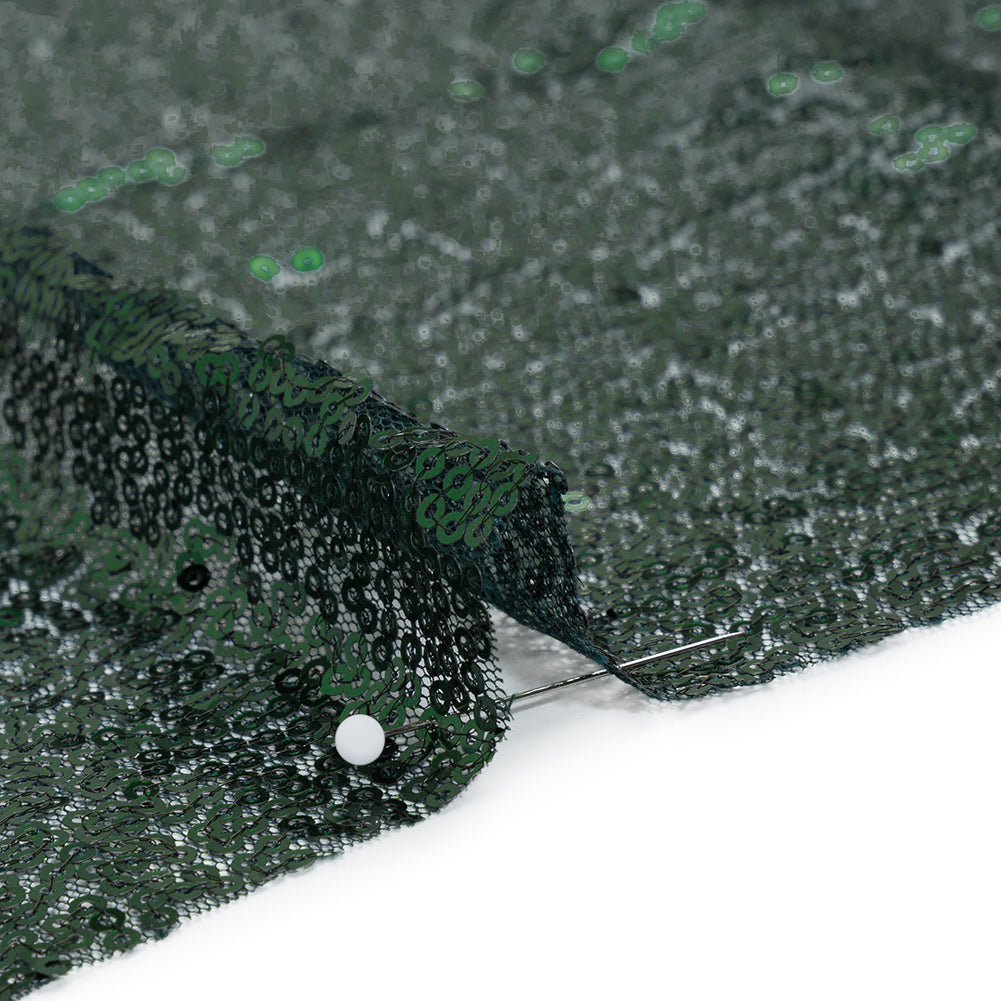 Sequined Polyester Tulle - Emerald Green Abstract Squiggles - Designer Deadstock - Detail