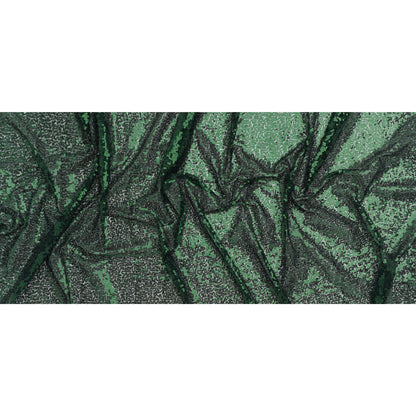 Sequined Polyester Tulle - Emerald Green Abstract Squiggles - Designer Deadstock