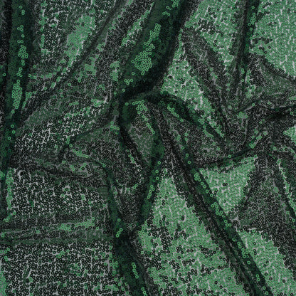 Sequined Polyester Tulle - Emerald Green Abstract Squiggles - Designer Deadstock