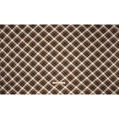 Stretch Polyester Crepe - Brown, Beige and Navy Diagonal Plaid - Designer Deadstock