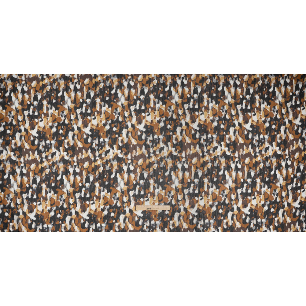 Crinkled Polyester Chiffon Print - Black, Brown and White Painterly Spots - Designer Deadstock - Full