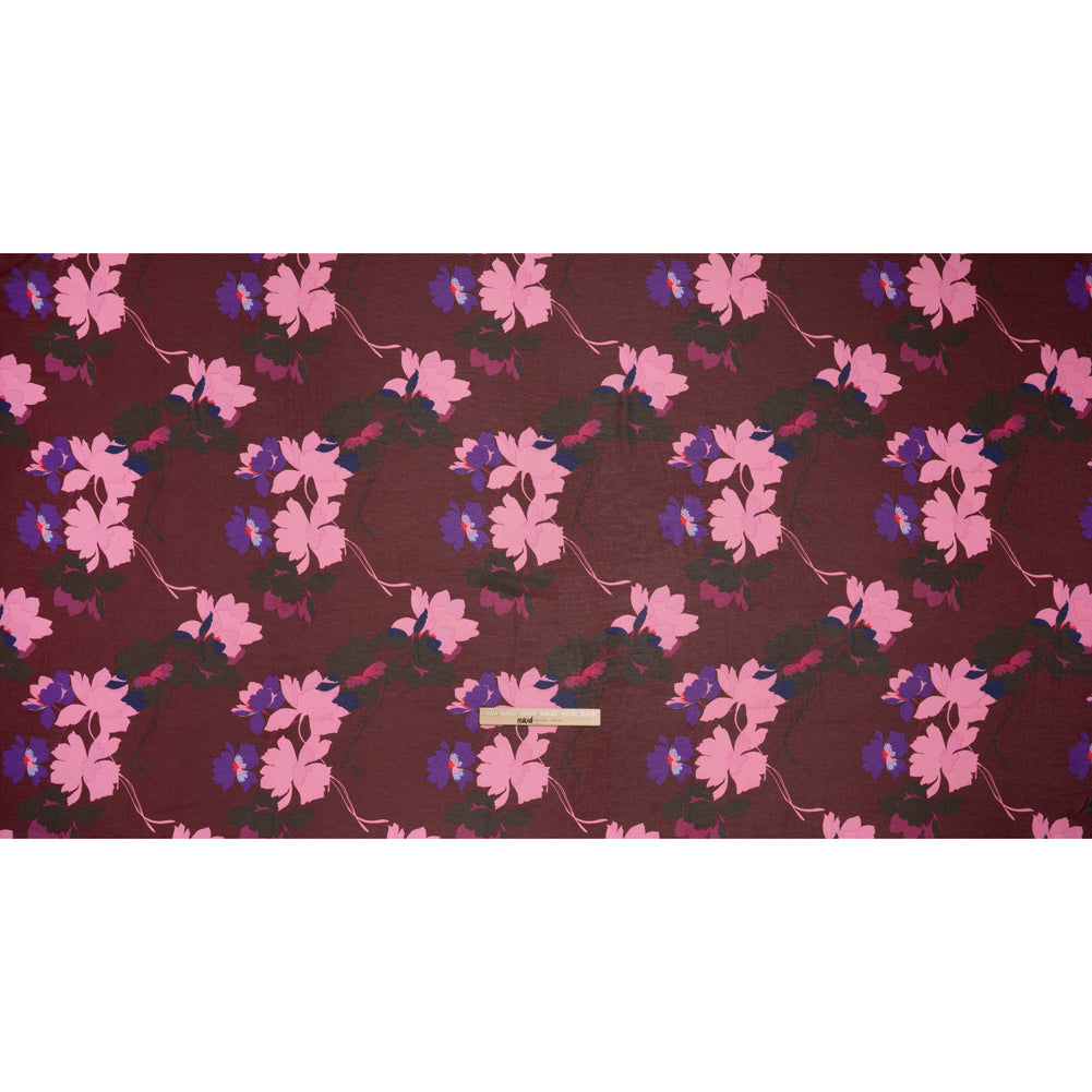 Polyester Chiffon Print - Wine Red, Pink and Purple Floral - Designer Deadstock - Full