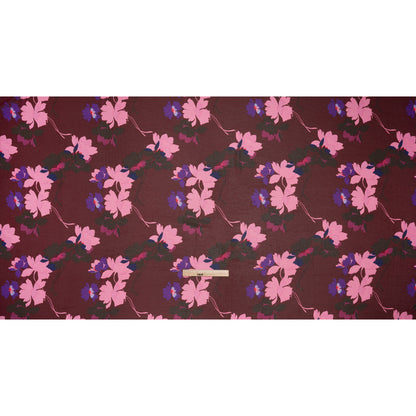 Polyester Chiffon Print - Wine Red, Pink and Purple Floral - Designer Deadstock