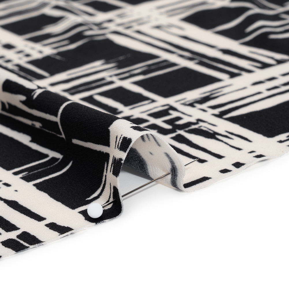 Stretch Matte Polyester Jersey Print - Black and White Abstract Hatching - Designer Deadstock - Detail