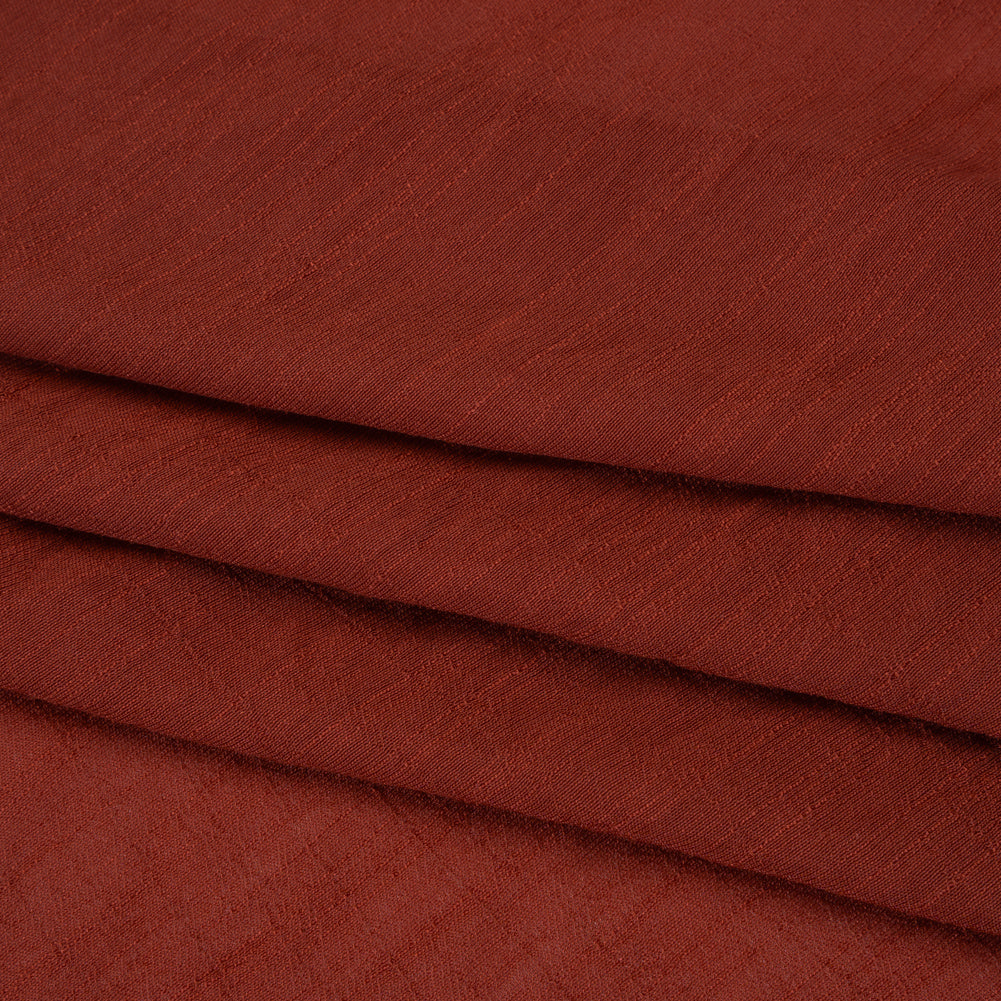 Textured Polyester and Rayon Gauzy Woven - Brick Red - Designer Deadstock - Folded